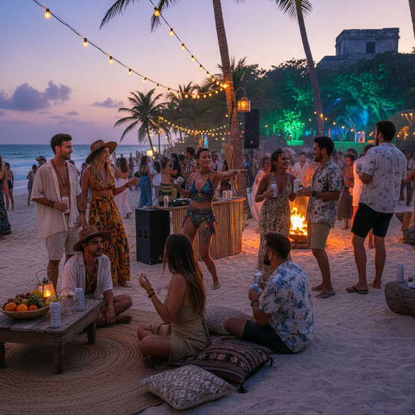 Enjoying a beach party with music and friends